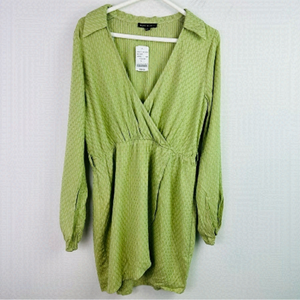 NWT BLUE BLUSH Green Faux Wrap Mini Dress L